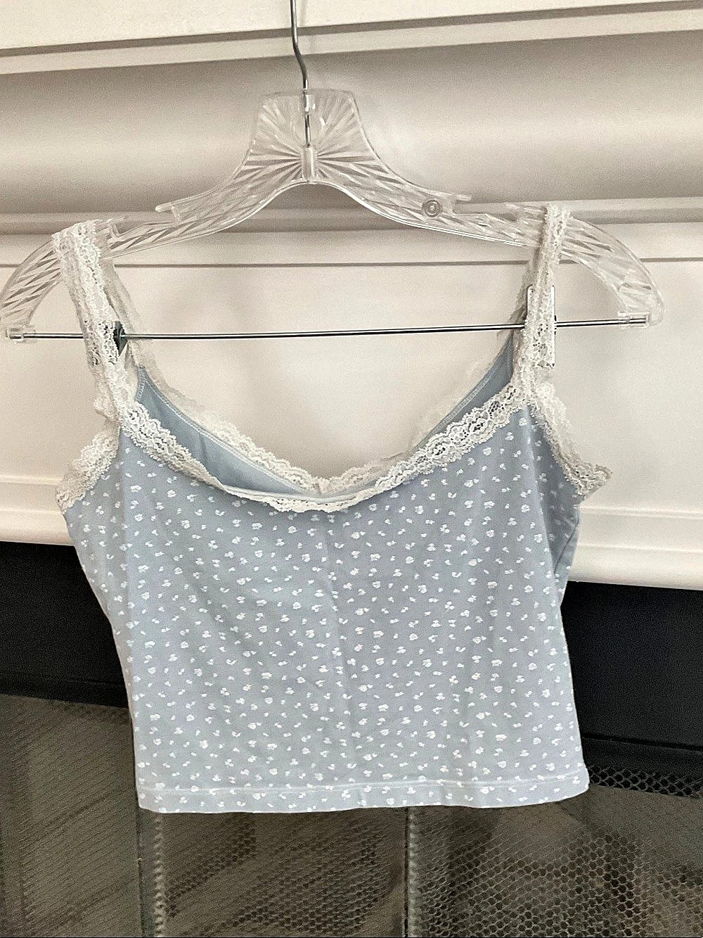 Brandy Melville Amara Floral Lace Tank Cami Blue & White